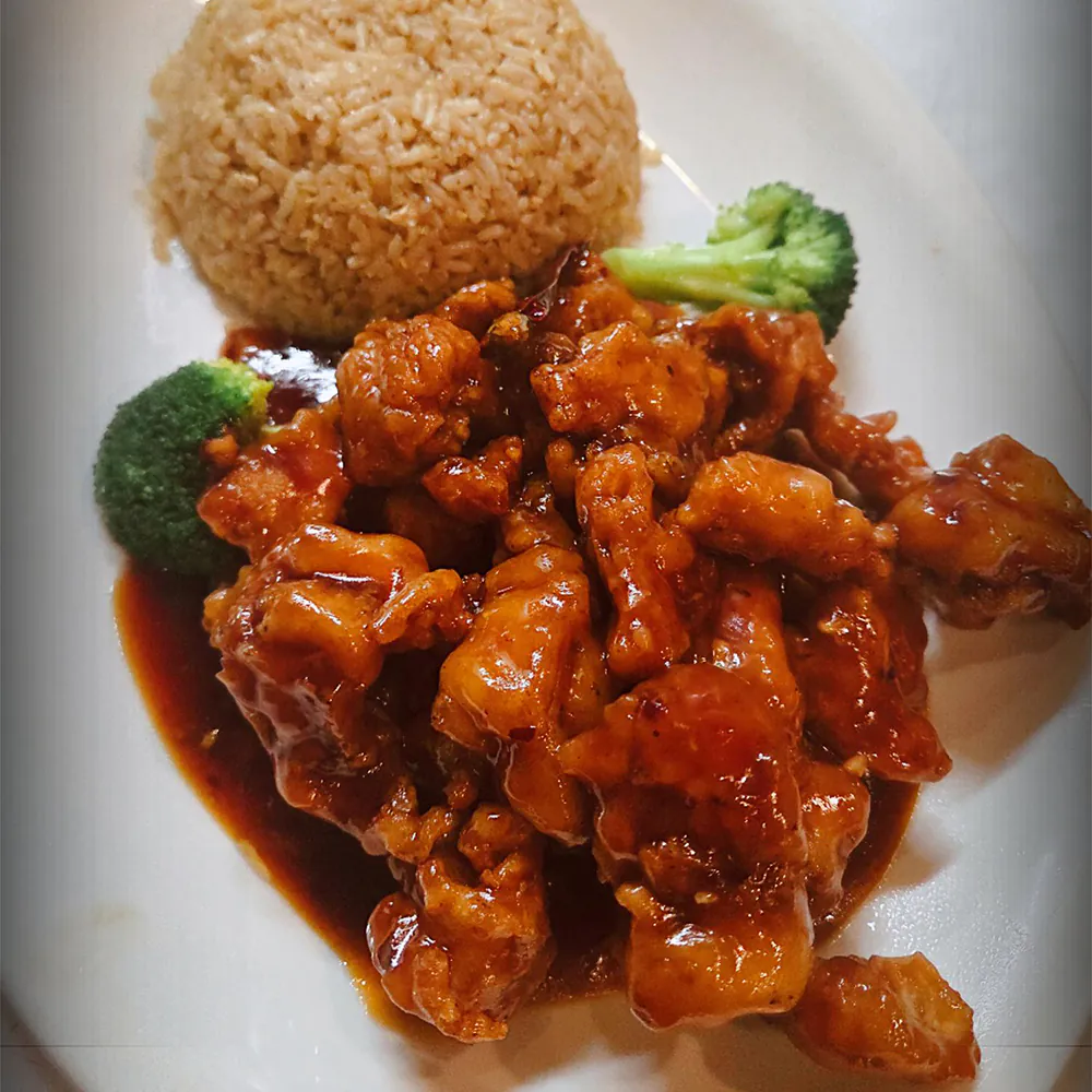 Sweet and Sour Chicken with Rice at Osaka Steakhouse, Japanese Restaurant in St Clairsville
